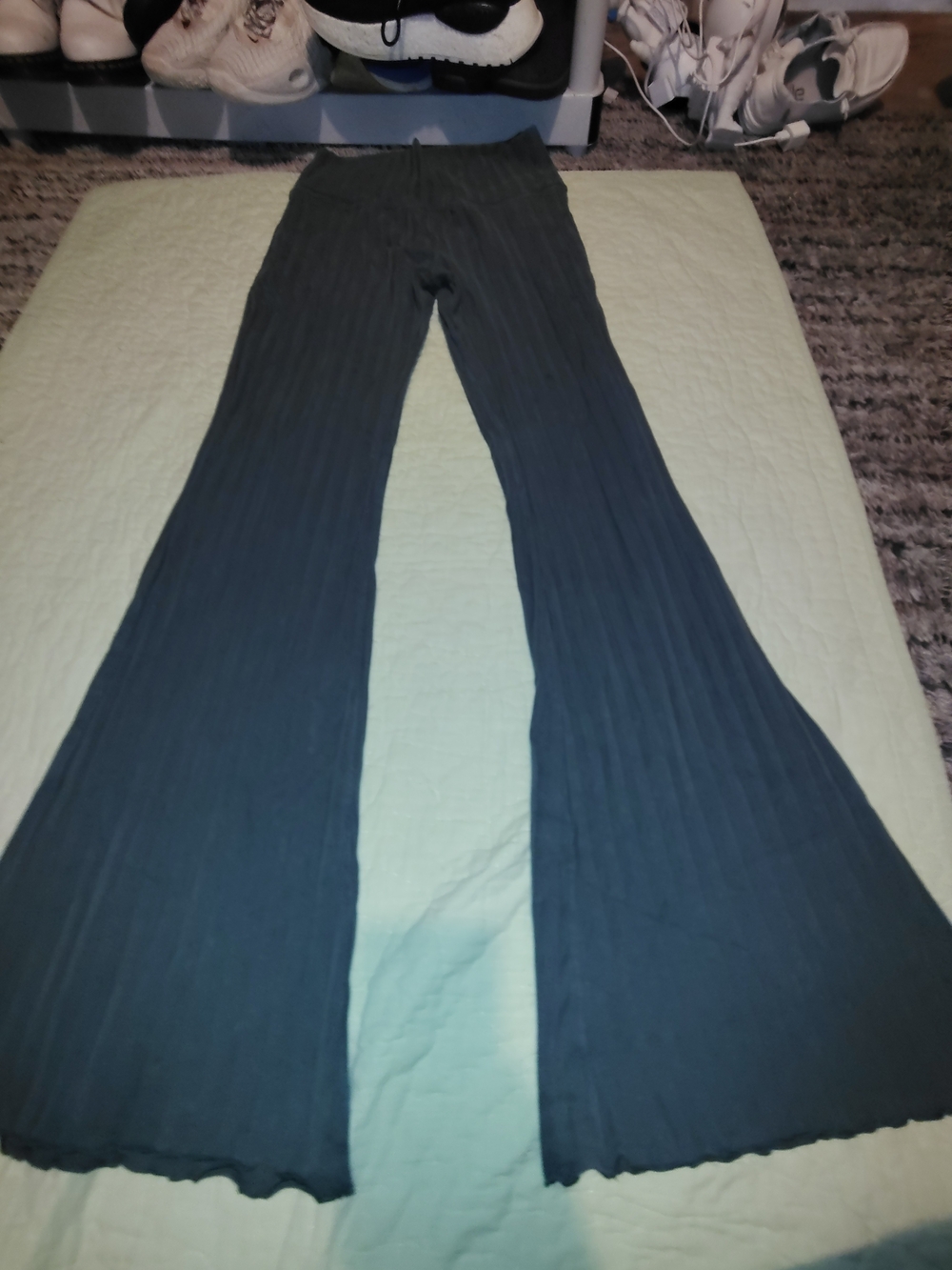aerie Green Ribbed Flare Knit Pants